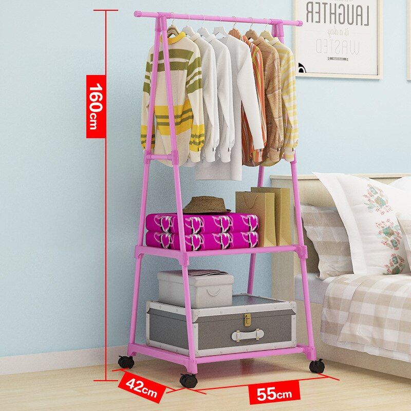 Simple Multi-Function Coat Rack Floor Standing Triangle Clothes Hanger with Wheels Storage Rack for Bedroom Wardrobe Hangers