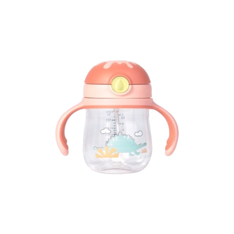 Baby Bottle Feeding Drinking Cup Children's Straw Cup With Handle Gravity Ball Anti-choke Handle Lanyard Two-water Cup: red 210ml