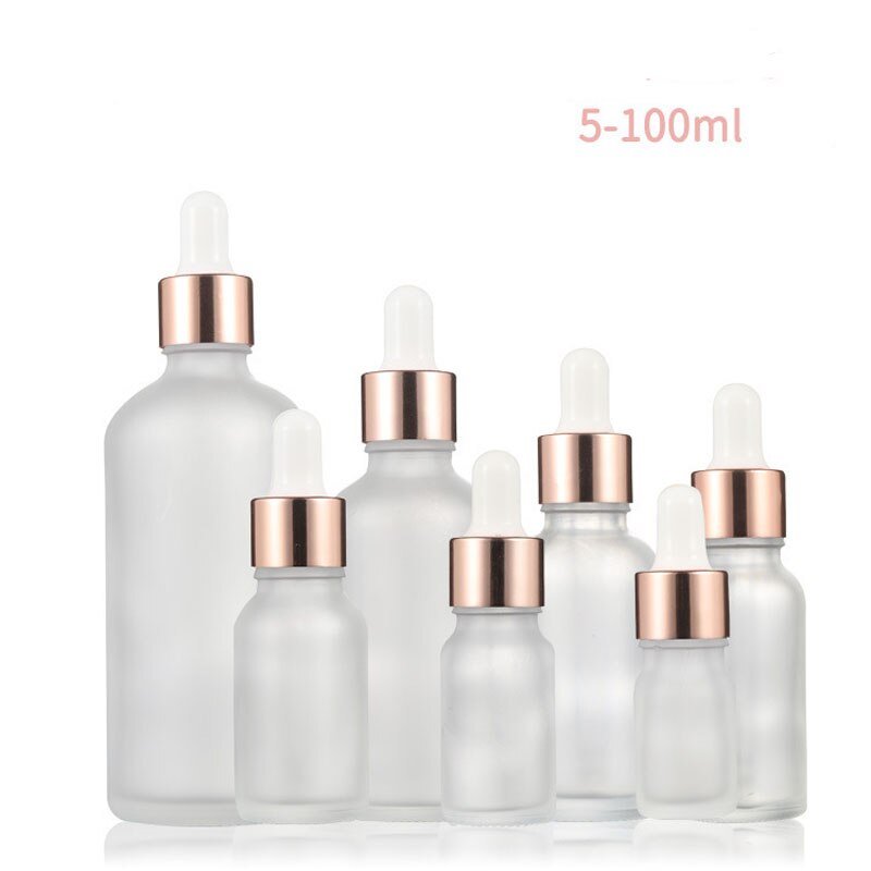 10 teile/los 5ml 10ml 15ml 20ml 30ml 50ml 100ml gefrostet Glas Tropfer Flasche für Ätherisches Öl Mit Rose Gold Ring Tropfer Kappe