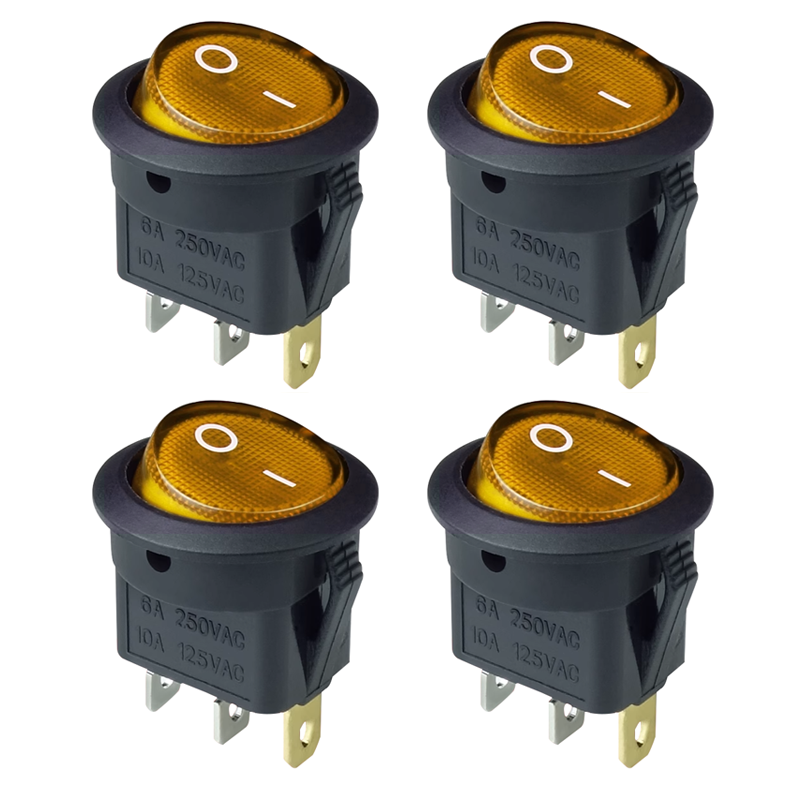 4 stk. 12v/220v led-bryter 16a 12v lys strømbryter bilknapp av/på 3- pinners rund vippebryter kcd 1: Brun / 12v