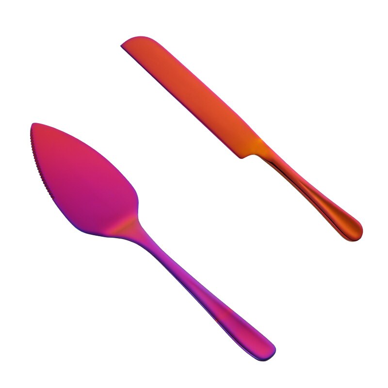 2 Stuks Rvs Cake Schop Cutter Set Kaas Pizza Pie Gebak Spatels Met Server Gouden Broodmes Bakken Koken tool: rainbow NO.3