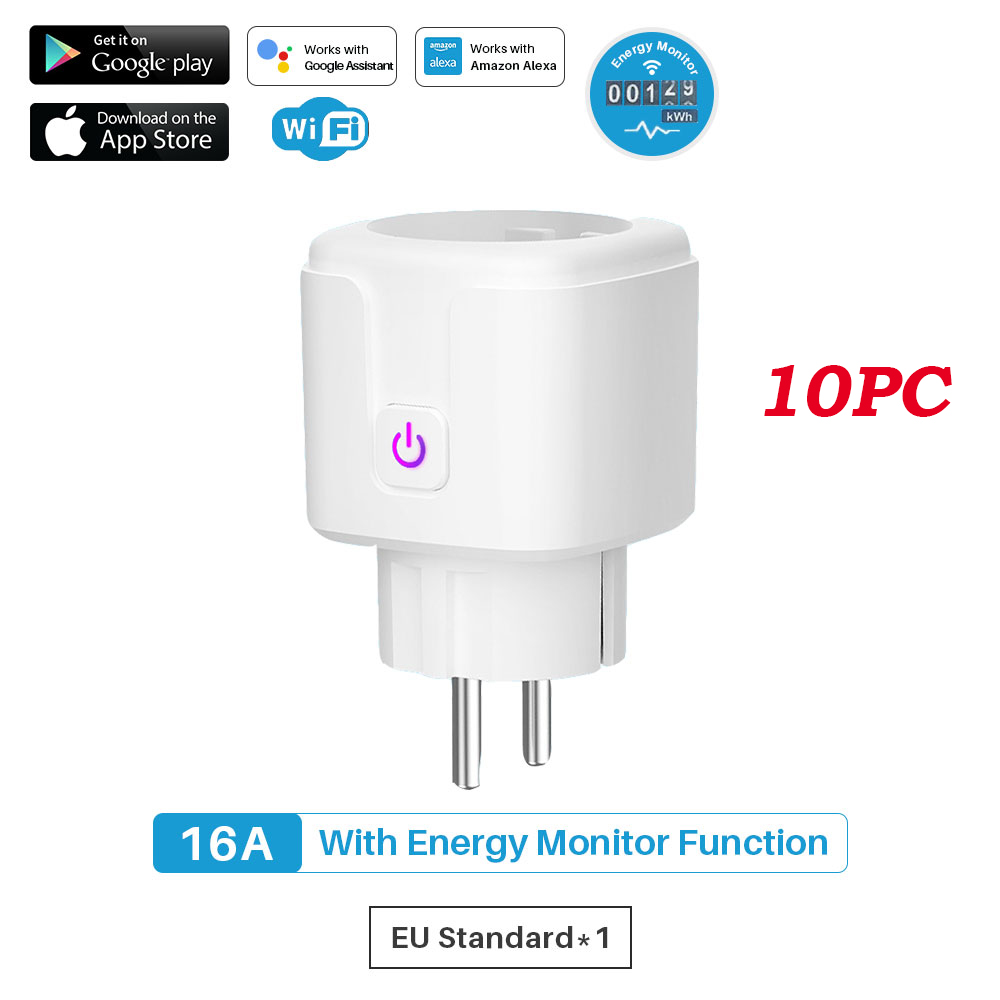 Tuya 16A Smart Plug Wifi Socket Eu Power Monitor Timing Functie Smart Leven App Afstandsbediening Werkt Met Alexa Google assistent
