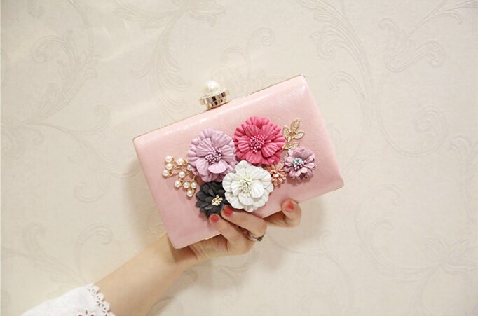 Luxus Handtaschen für Frauen Diamant Schulter Umhängetaschen Ketten Abend Klappen Damen Blume Kasten sperren Kupplung Geldbörse: Rosa