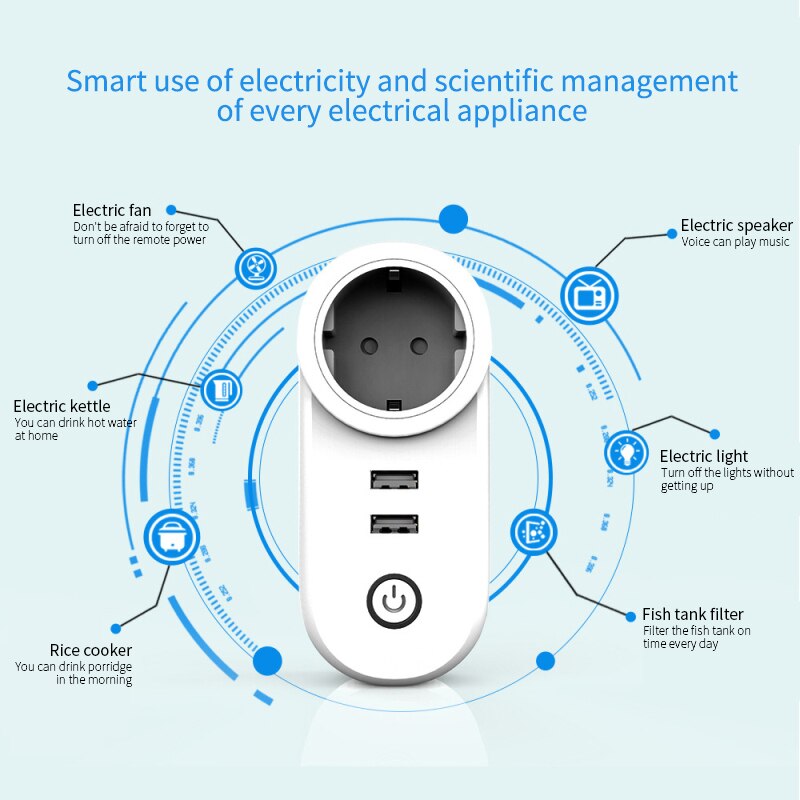Magic Home Pro-enchufe inteligente con WiFi, enchufe europeo con doble puerto USB, Control por voz, temporizador, funciona con asistente de Google y Alexa