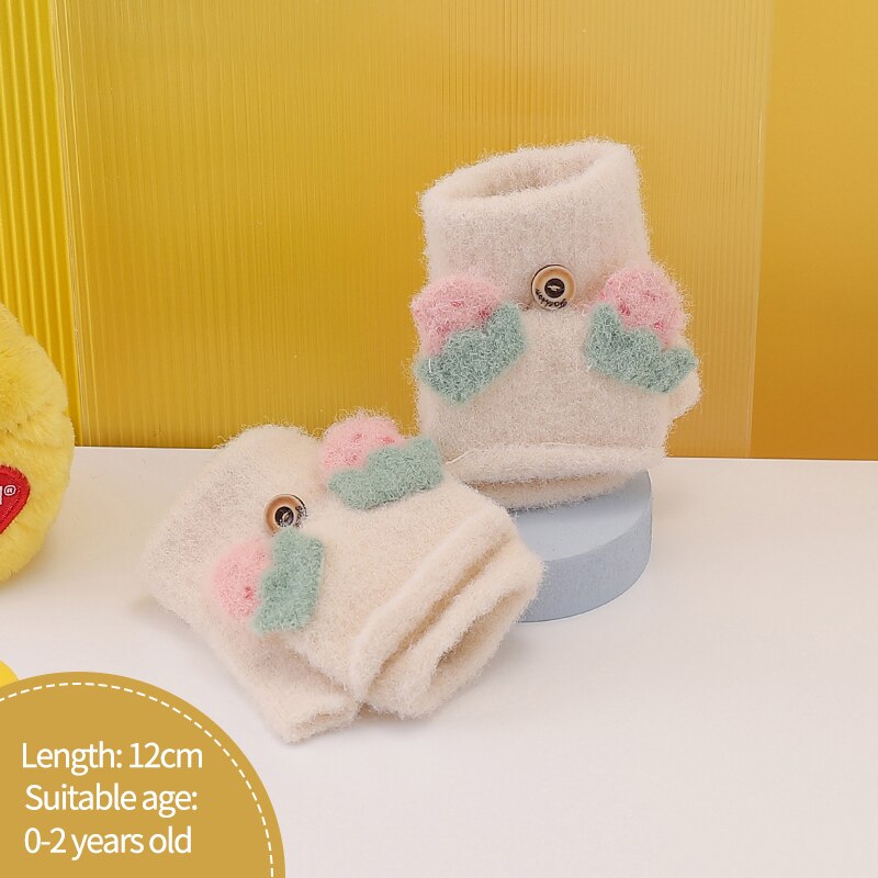 Nette Karikatur Baby Handschuhe freundlicher Winter Gestrickte Fäustlinge Handschuhe Dicke Warme Halb Finger Handschuhe freundlicher Fingerlose Handschuhe für Mädchen