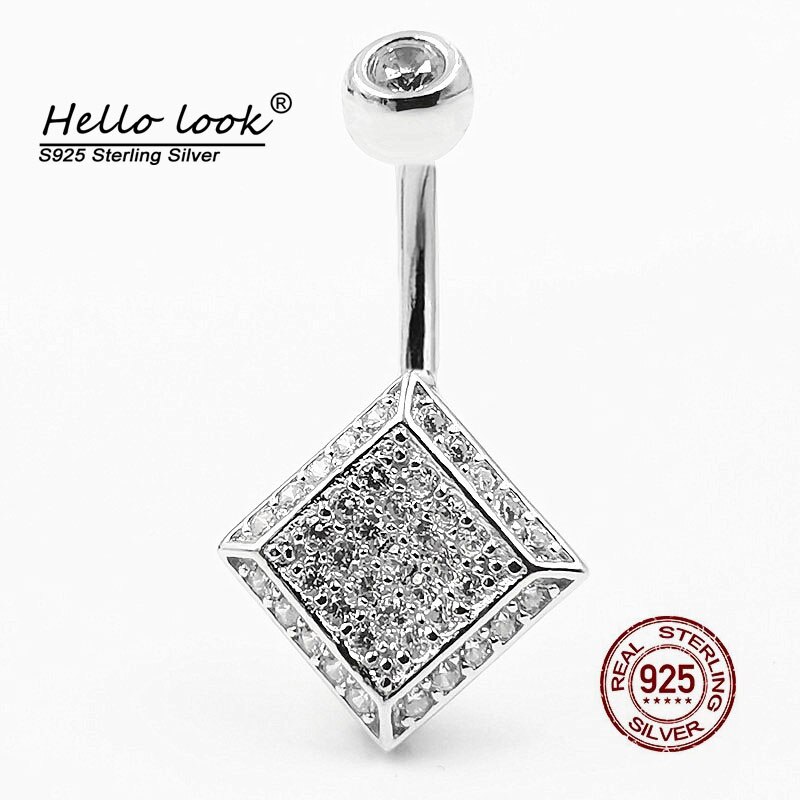 HelloLook Full Zircon Square Piercing all&#39;ombelico per donna anelli con ombelico in argento Sterling 925 gioielli anti-allergia per il corpo