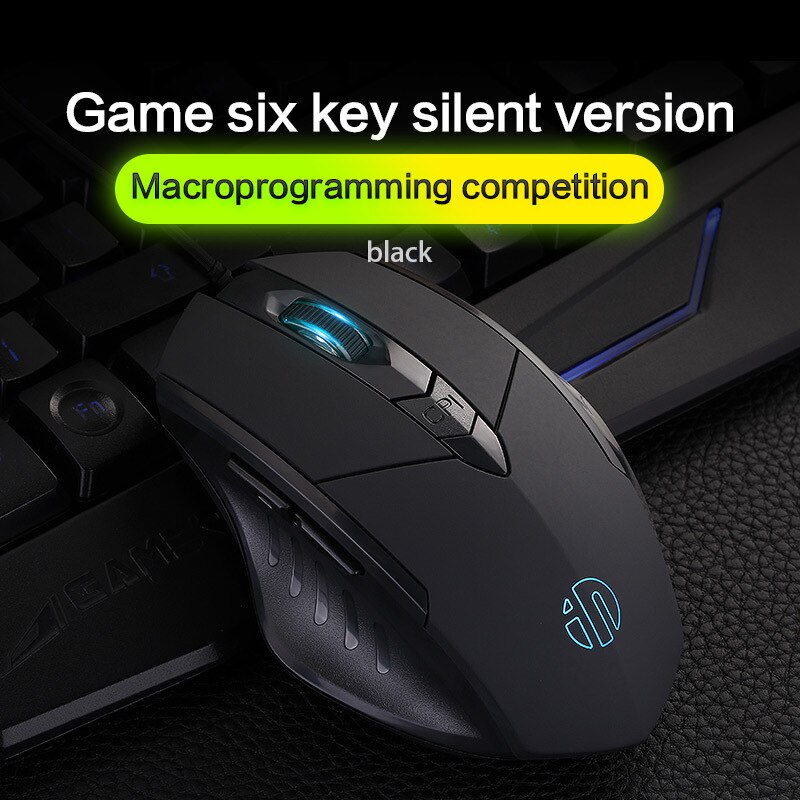 Dempen bedrade muis dpi aanpassen lichtgevende gamemuis: Zwarte game zes sleutel stille versie