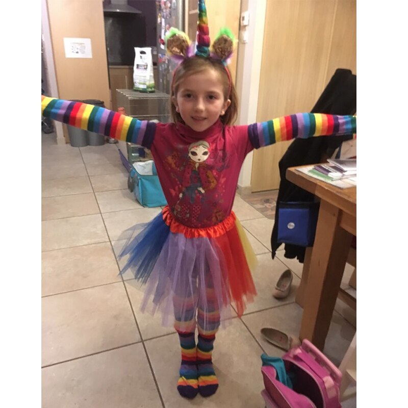 80s Retro Regenboog Eenhoorn Tutu Rok Meisje Halloween Kostuum Vrouwen Festival Fancy Dans Jurk Kids Carnaval Party DCostume Set