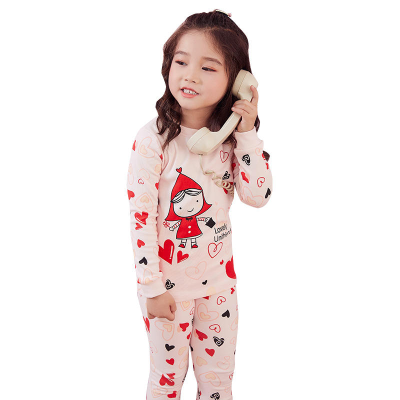 Boys & Girls Cute Print Pajama Suits Long Sleeve Blouse And Long Pants Ribbed Cuffs Sleepsuits For Spring Winter Sleepwears: 6Y-7Y