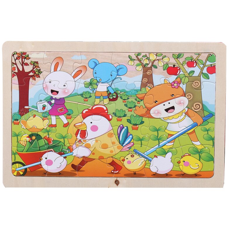 24 Pcs Kids Wooden Puzzle Toy Cartoon Animal Baby Wood Puzzles Jigsaw Educational Learning Toys For Children