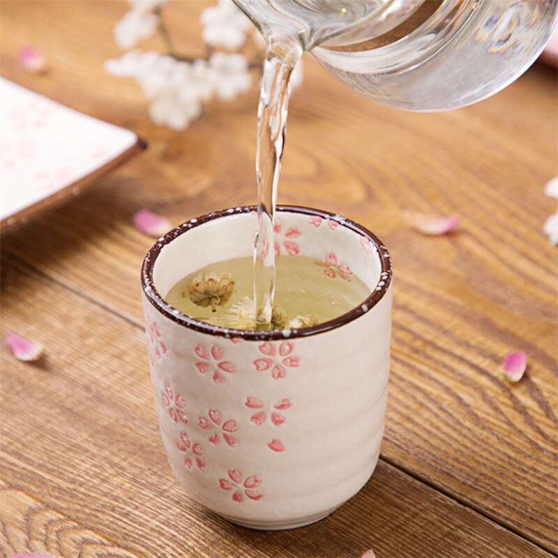 Estilo japonés Flor de cerámica tazas de té Vintage taza de té maestro taza de café taza de contenedor de recipientes para bebidas Kung Fu taza de agua Teaware