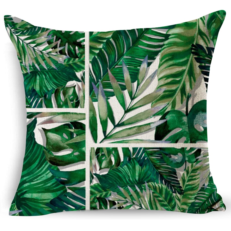 18 Home decoratieve kussens katoen linnen sierkussen groene bladeren print gezellige rugleuning kussen beddengoed kussensloop LXC: 2448