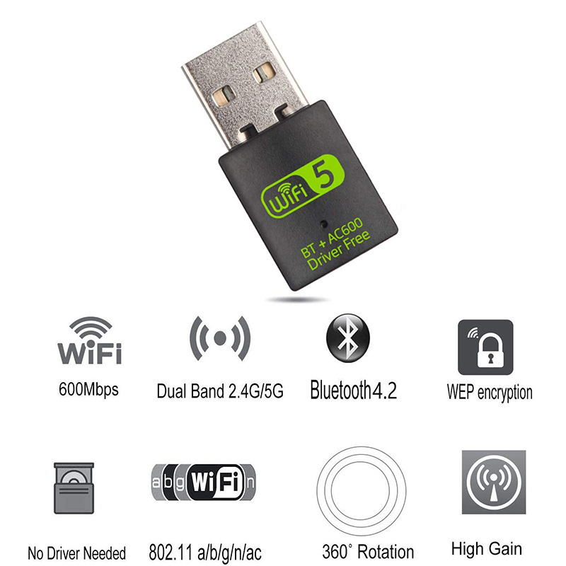 600Mbps 2.4G/5GHz USB WiFi Adapter For Bluetooth 4.2 Dual Band WiFi Dongle 802.11ac Mini Wireless Computer Network Card Receiver