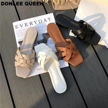 Donlee rainha chinelos de marca feminina verão slides dedo do pé aberto sapatos casuais lazer sandália feminino praia flip flops tamanho grande 41