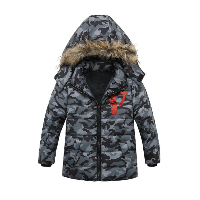Boys camouflage Coats Winter Jacket Clothes Children Boy Coat Hooded Warm Jackets For Kids Outerwear: blue / 4T