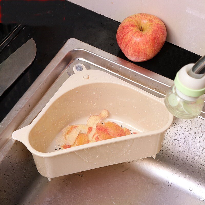 Køkken trekantet vask sil filter dræn vegetabilsk fruite dræning kurv sugekop svamp opbevaringsstativ vask filter hyldeholdere