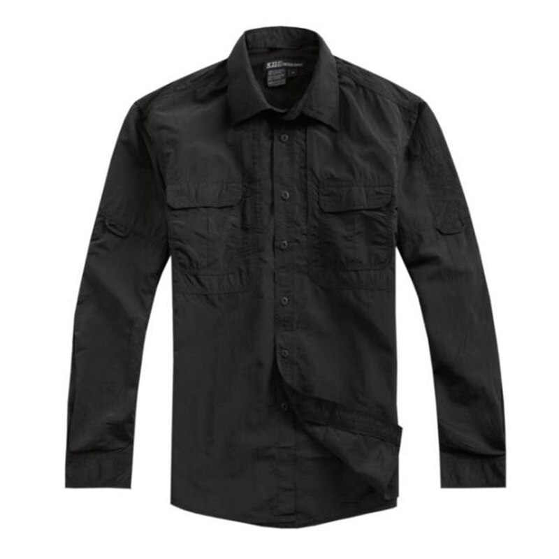 Mannen katoen lange mouw sport outdoor shirt sneldrogende zwart kaki CB groen