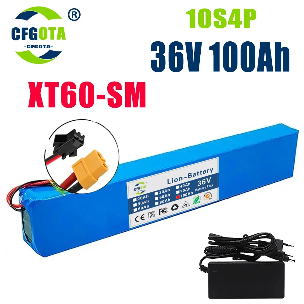 18650 battery pack 10s4p 36V 100AH high power 600W, suitable for electric bicycle lithium battery with charger sales: GRAY