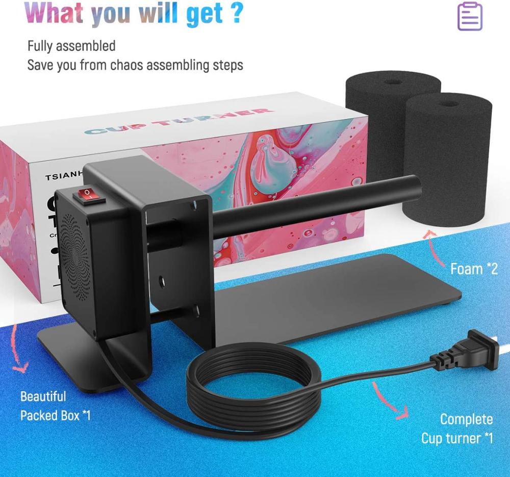Cup Turner Met Stille Motor 10 Oz Om 30 Oz Tumbler Spinner Met 2 Schuim Ambachten Tumbler Cup Spinner Machine kit Cuptisserie Cup: Black