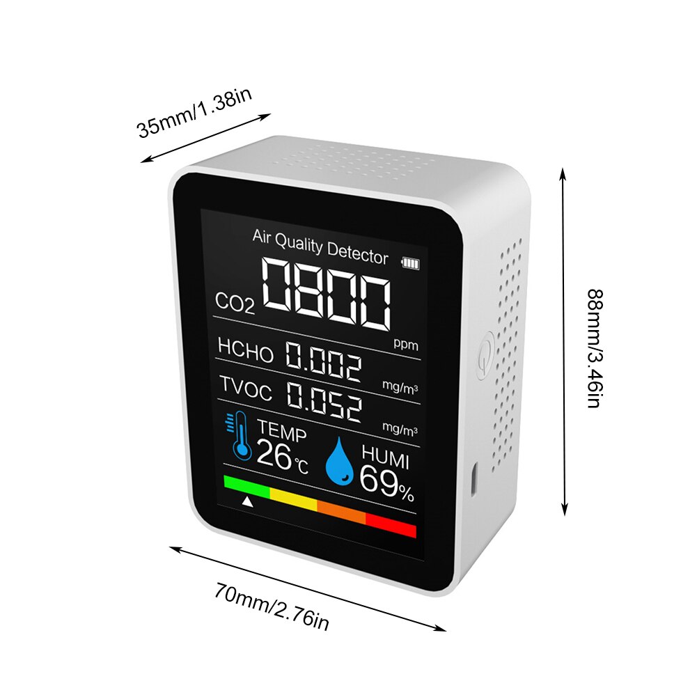 Mini CO2 Meter Digital Temperature Humidity Sensor Tester Air Monitor Carbon Dioxide TVOC Formaldehyde HCHO Detector