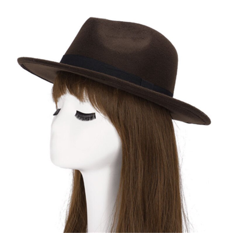 Unisex Wool Felt Fedora Hat Classic Men Gentleman Wide Brim Fedoras Jazz Cap