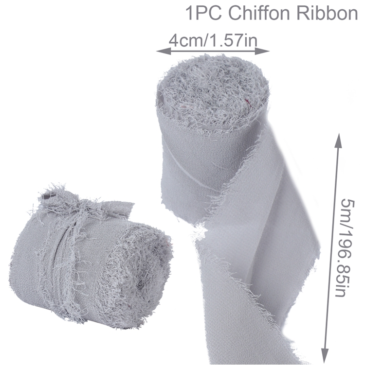 4CM * 5M Nastro di seta chiffon antirughe con bordi sfilacciati fatti a mano per invito a nozze Decorazione da avvolgimento Bouquet da sposa artigianale con frange trasparenti: NICKEL