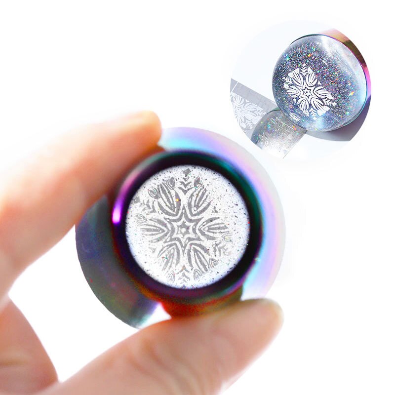 1pc holografista kynsien leimaamista ja kaavinta kynsien leimaamiseen, sateenkaarikahva ainutlaatuinen leimauslaite , 3.8cm/4cm kynsien leimaustyökalu