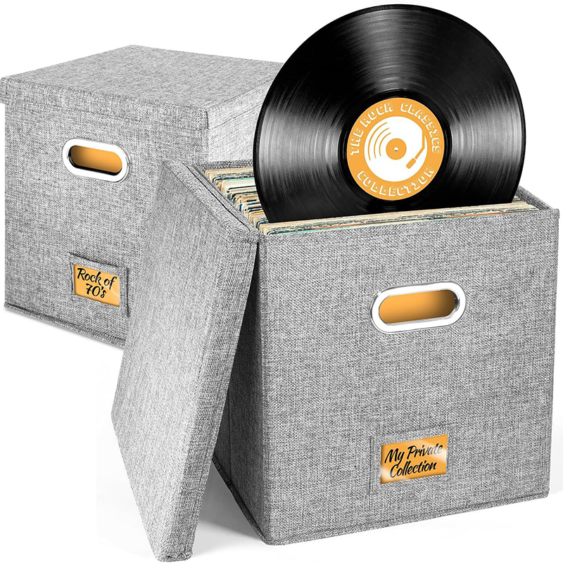 Collapsible Vinyl Record Storage Box Multi-Compartment Album Box Fabric Vinyl Record Dustproof Organizer With Lid Handles cd보관함