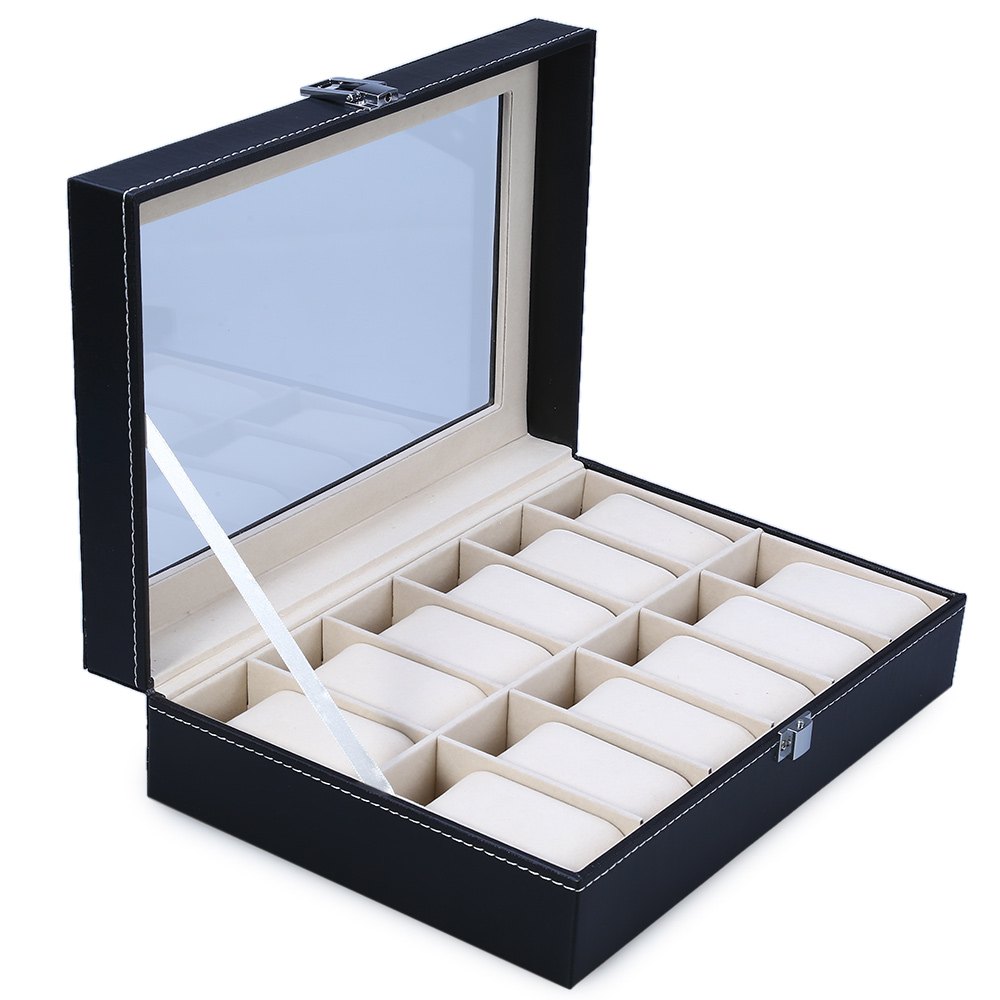 12 guider læder ur boks smykker dispay box ure kasse smykker opbevaring organiseret cajas para relojes