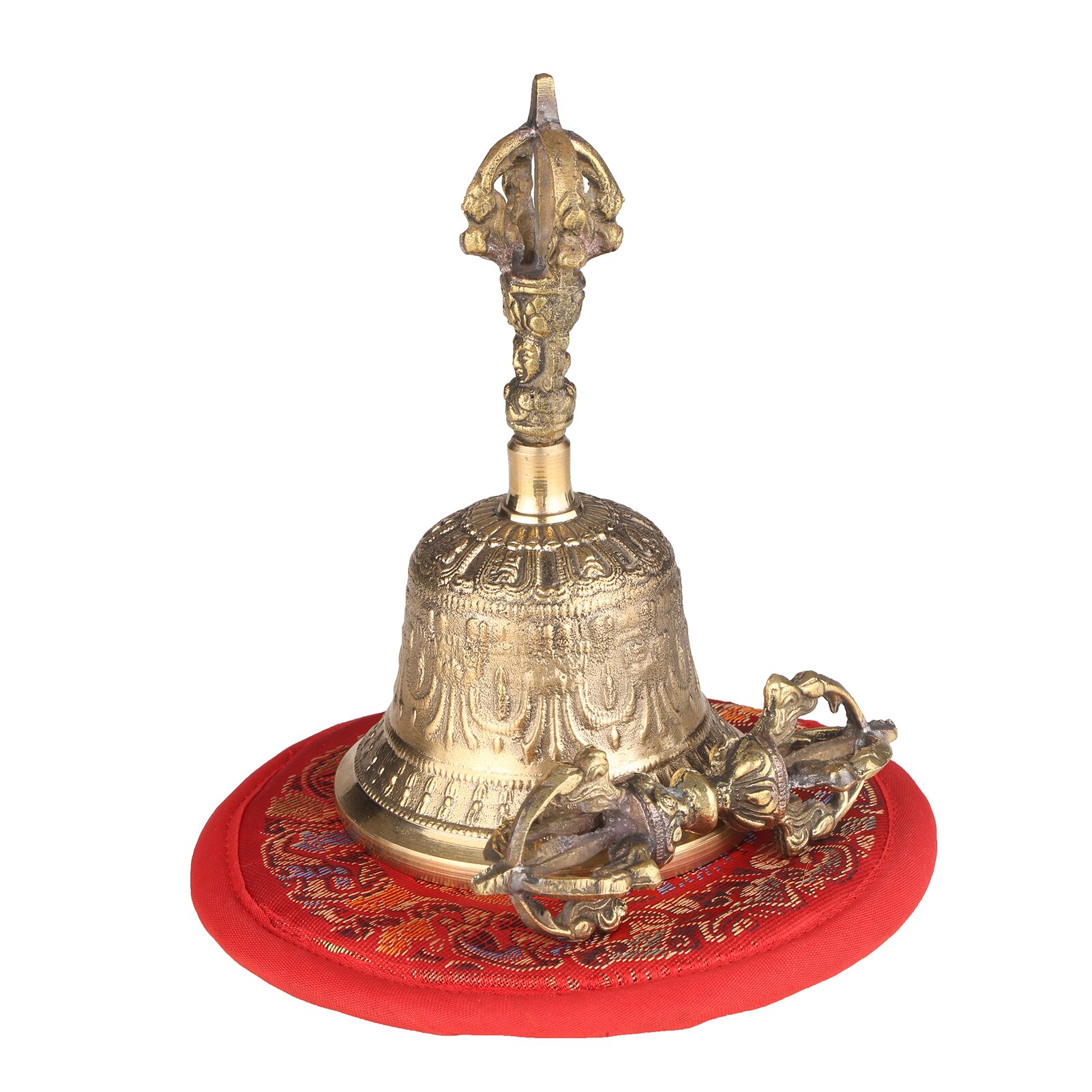 Tibetan Buddhist Bell Bronze Hand Bell with Vajra Padding for Meditation Prayer Bronze Die-Casting Handicraft