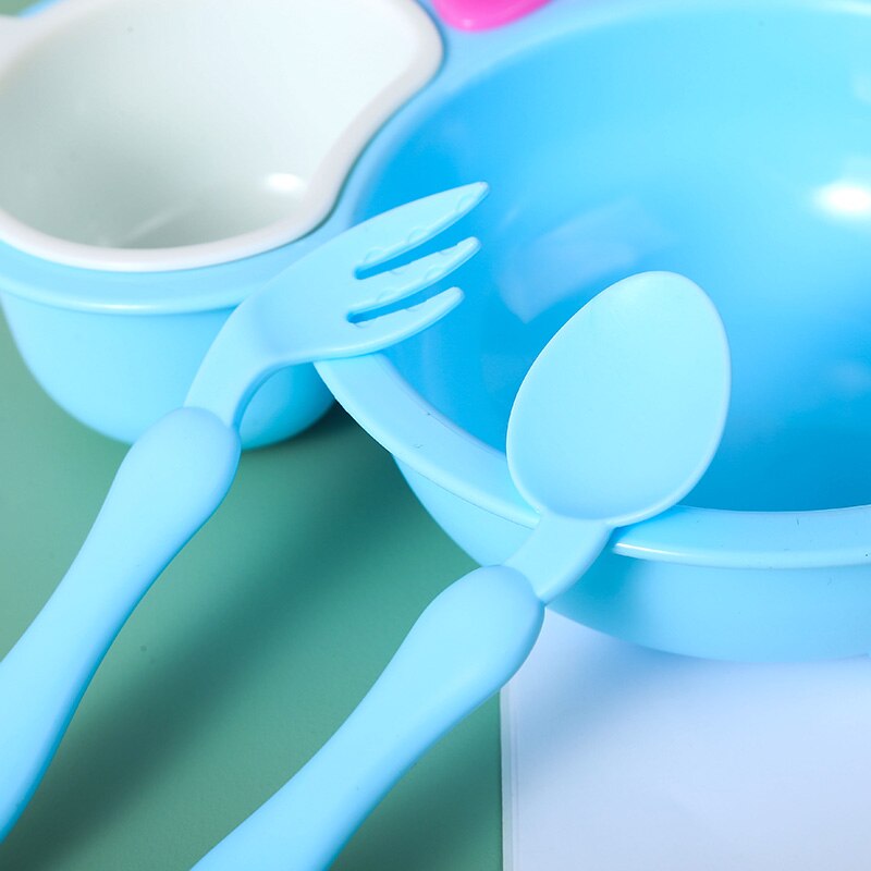 5pcs/set Baby Cartoon Eating Food Tableware Kids Dinner Plate Toddler Feeding Dishes Anti Children Training Bowl Spoon Fork