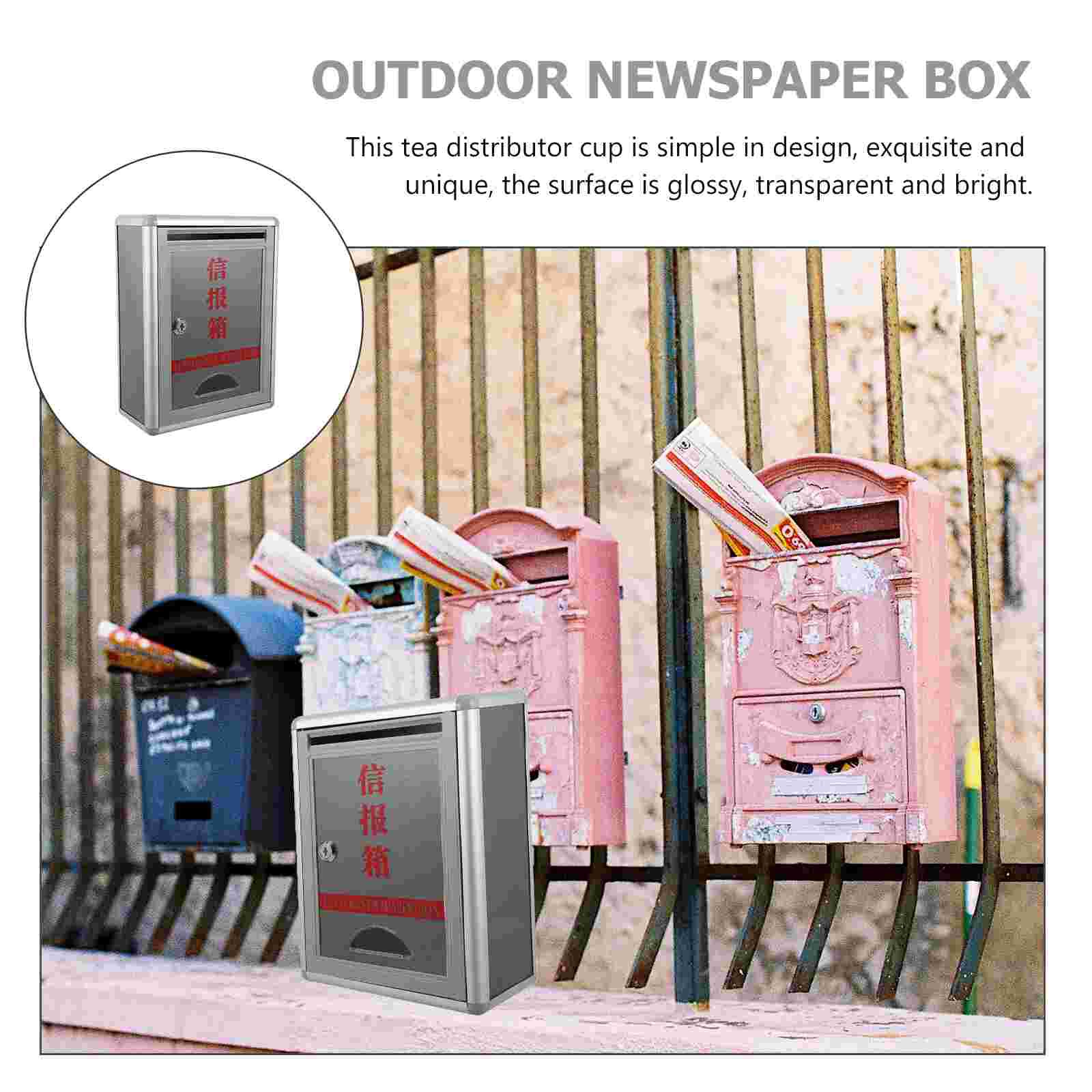 Outdoor Newspaper Box Letterbox Wall Mounted Mailbox Metal Key Newspaper Box