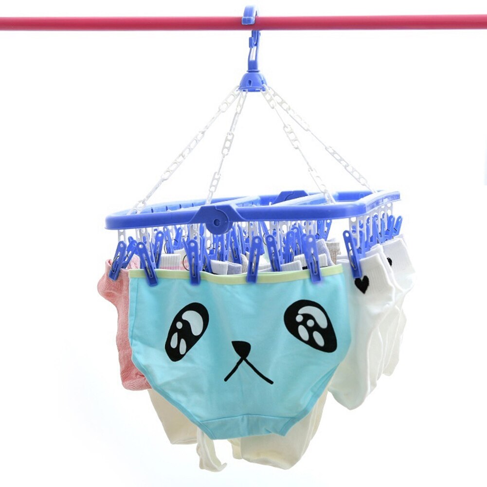 32 Clip Hanger Foldable Plastic Socks Towels Cloth Hanger Rack Household Socks Underwear Drying Rack Hangers Home Clothes Clip