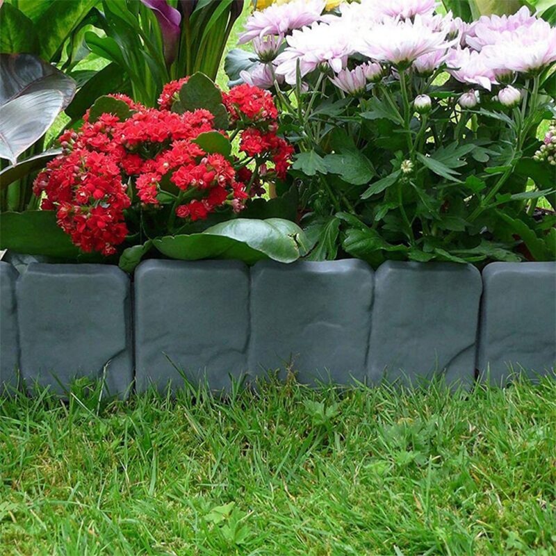 Valla de imitación de piedra para jardín, cerca de plástico PP plegable, empalme, jardín, césped, 10 piezas