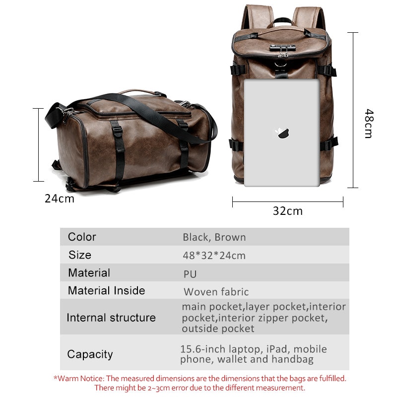 Anti Theft Men Backpack with Shoe Pocket Male Laptop Backpack PU Leather Black Travel Backpack Waterproof Travel Bag for Men