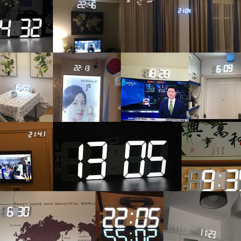8 Shaped 3D Digital Table Clock Wall Clock LED Nightlight Date Time Display Alarm USB Home Decoration Livingroom
