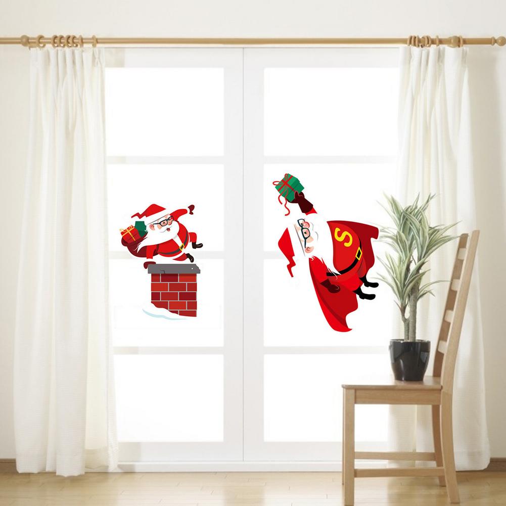 Christmas Santa Claus Window Clings Decals Snowflake Refrigerator Stickers Christmas Party Decoration Electrostatic Wall Sticker