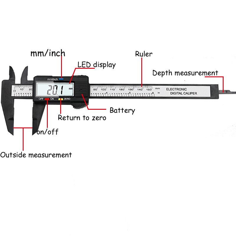 O.M.Y 1pcs Meten 0-150mm 6 Inch Plastic LCD Elektronische Digitale Koolstofvezel Schuifmaat Regel gauge Micrometer