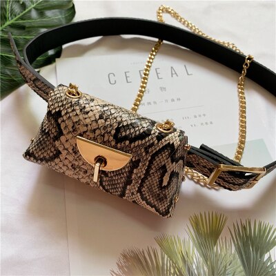 Doranmi Punk Stijl Fanny Pack Vrouwen Taille Zakken Snake Stijl Taille Verpakking Ketting Vrouwelijke Riem Tassen Kleine Borst tas Nerka BG467: khaki