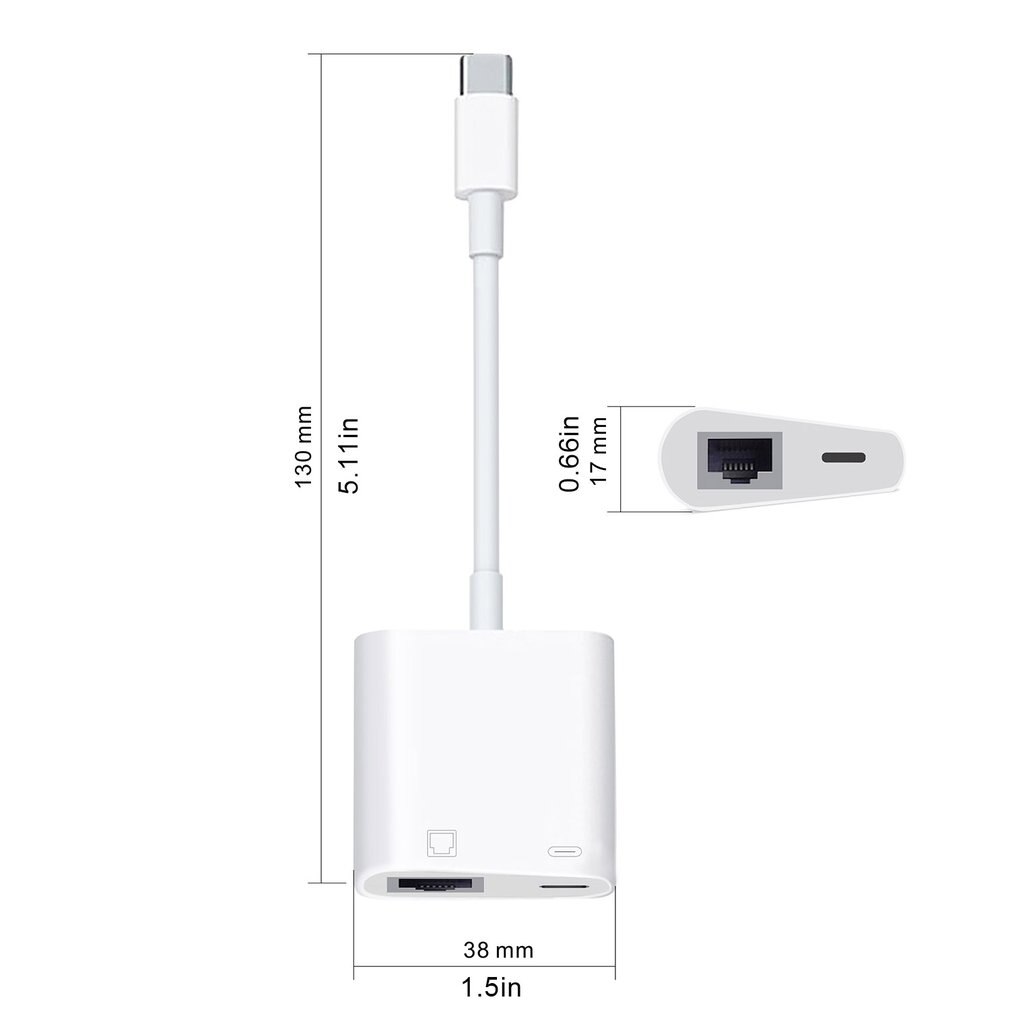 Lightning Naar RJ45 100M Netwerk Adapter Otg Converter 3 In 1 Connector Charger Adapter Plastic Snelle Internet Wit