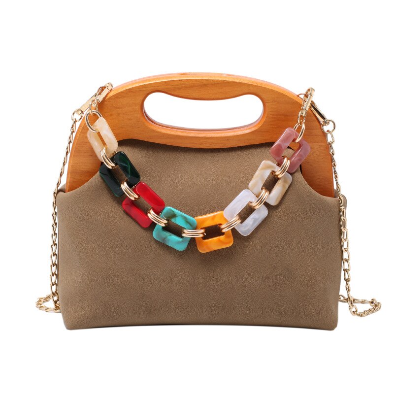 Hout Clip Shell Tas Voor Vrouwen Kleur Keten Luxe Handtas Zacht Lederen Schoudertas Vrouwelijke Brand Crossbody Tas Portemonnees