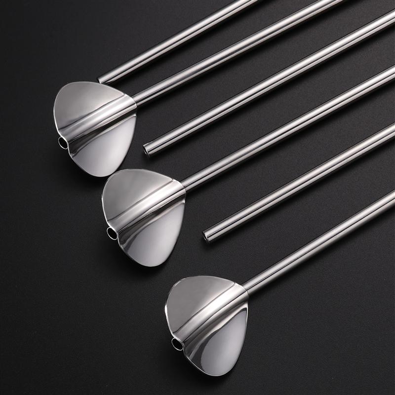 6 st hjärtformade halmskedar hållbara återanvändbara tvättbara sugrör i rostfritt stål cocktailskedar set för dessertbutiken hemmafest