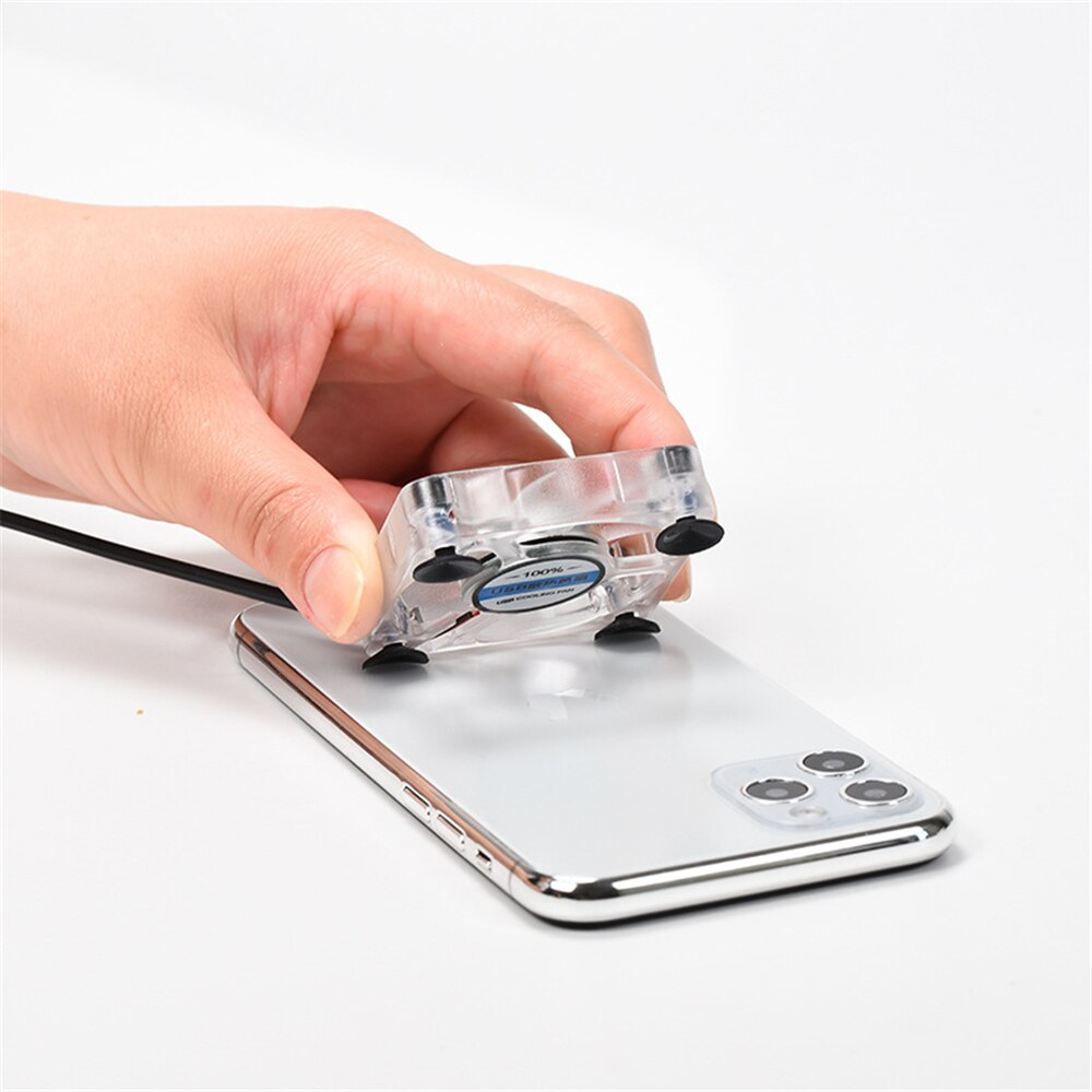 Mini-handy-lüfter mit silikon-saugnapf an der unterseite, usb-ladeanschluss, kühlvorrichtung zur wärmeableitung