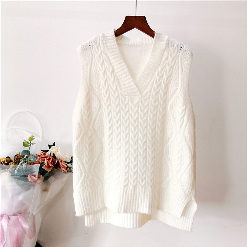 Korean Style Outer Wear Vest Spring Women's Vest Short Trend Knitted Sweater Waistcoat Vest: White