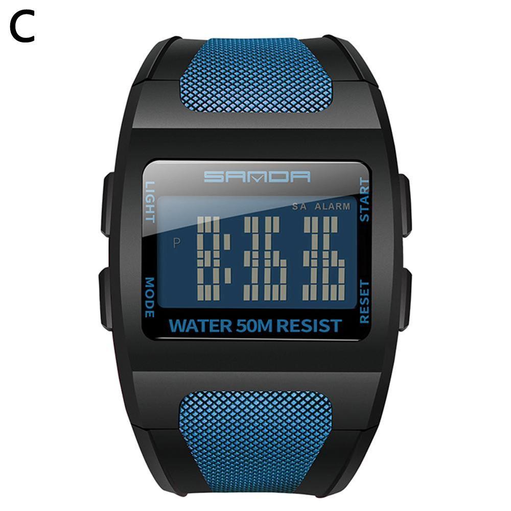 Horloges led cool horloge heren multifunctioneel brede wijzerplaat relogio digitaal elektronisch horloge reloj hombre: C