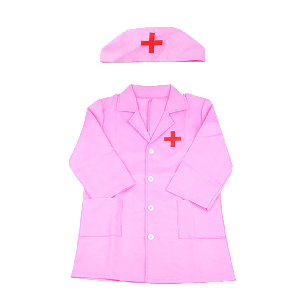 1 Set Children's Clothing Role Play Costume Doctor's Overall White Dress Nurse Novelty pretend child cos nurse clothes: Pink