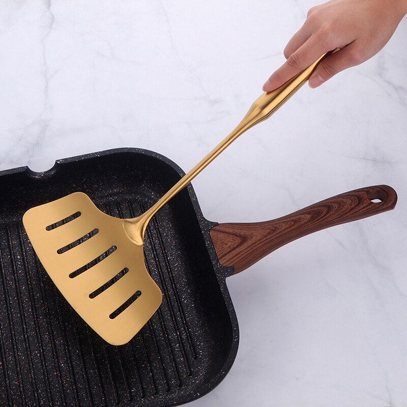 15inch Stainless Steel Slotted Turner Cooking Shovel Baking Frying Fish Shovel metal Cook ware Kitchen Tool Nonstick Spatula set