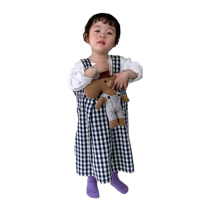 Gonna a bretelle scozzese coreana per bambina 2022 primavera nuovi vestiti per bambini
