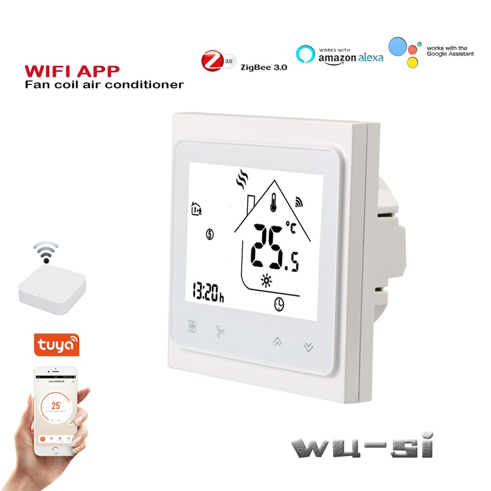 95-240VAC Tuya Wifi Zigbee Thermostaat 2P Fan Coil Thermostaat Regelklep Voor Verwarming Of Koeling
