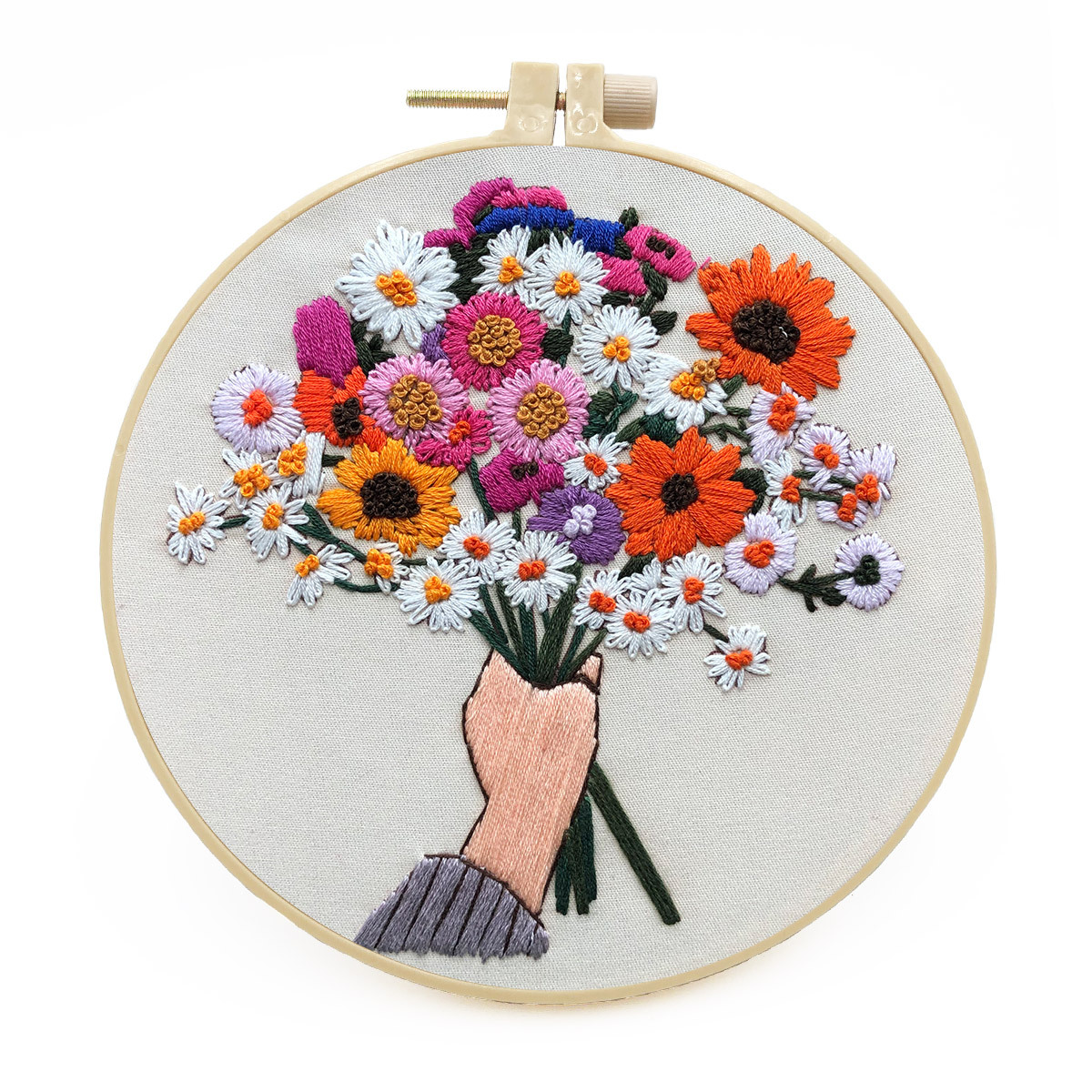 Bouquet Pattern Beginner Handmade Art Needlework Material DIY Kits Embroidery Fabric Sewing Craft Set Home Decor